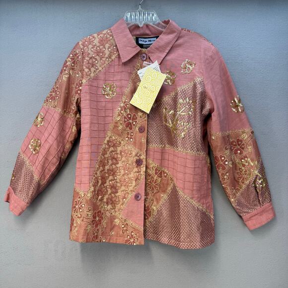 Indigo Moon Jackets & Blazers - Indigo Moon Jacket Blazer Women's L Embroidery Pink Gold Sequined Patchwork NWT